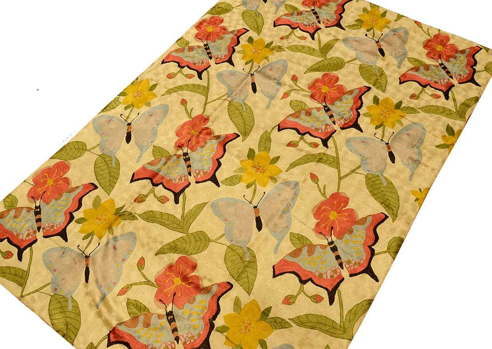 Butterfly Modern Silk Rug / Tapestry Hand Embroidered 6ft X 4ft