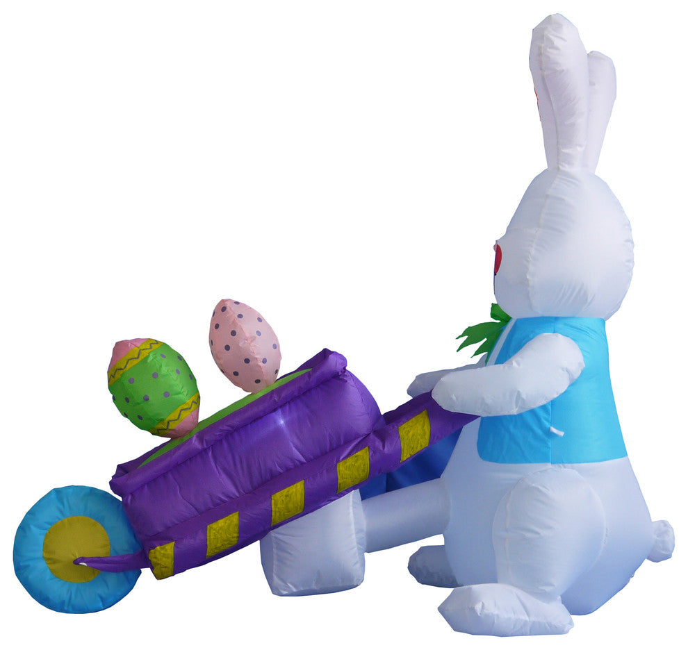 Easter Inflatable Rabbit Pushing Wheelbarrow With Eggs, 4' Long