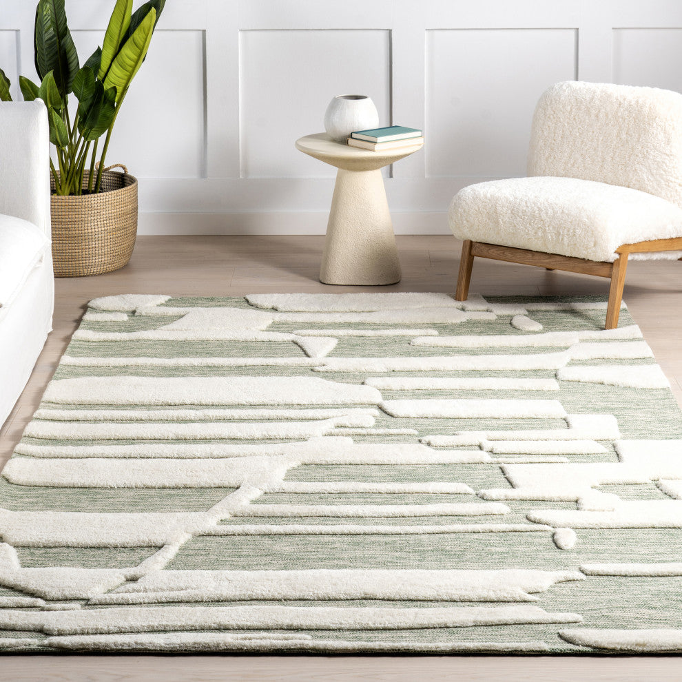 Babai New Zealand Wool Area Rug, Green 4'x6'