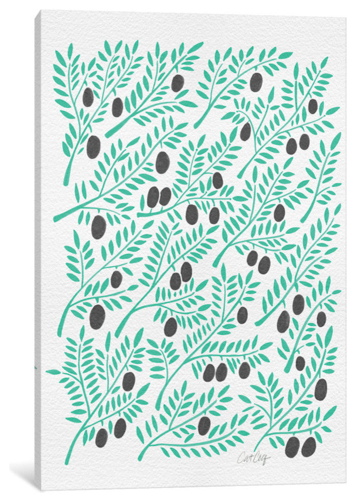 "Black Turquoise Olive Branches Artprint" by Cat Coquillette, 40x26x1.5