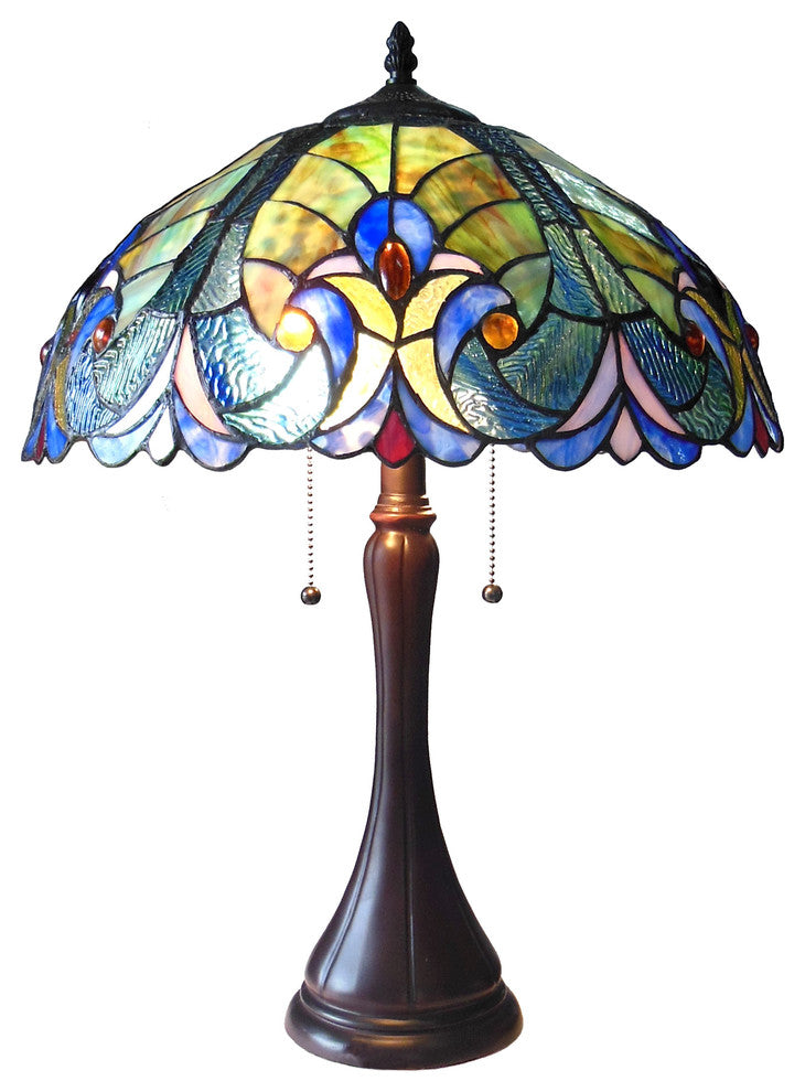 AMOR Tiffany-style 2 Light Victorian Table Lamp 16inches Shade
