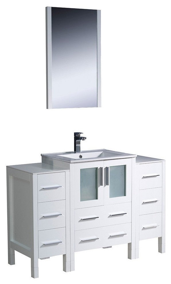 Torino 48" White Modern Bathroom Vanity With 2 Side Cabinets, FFT9151CH