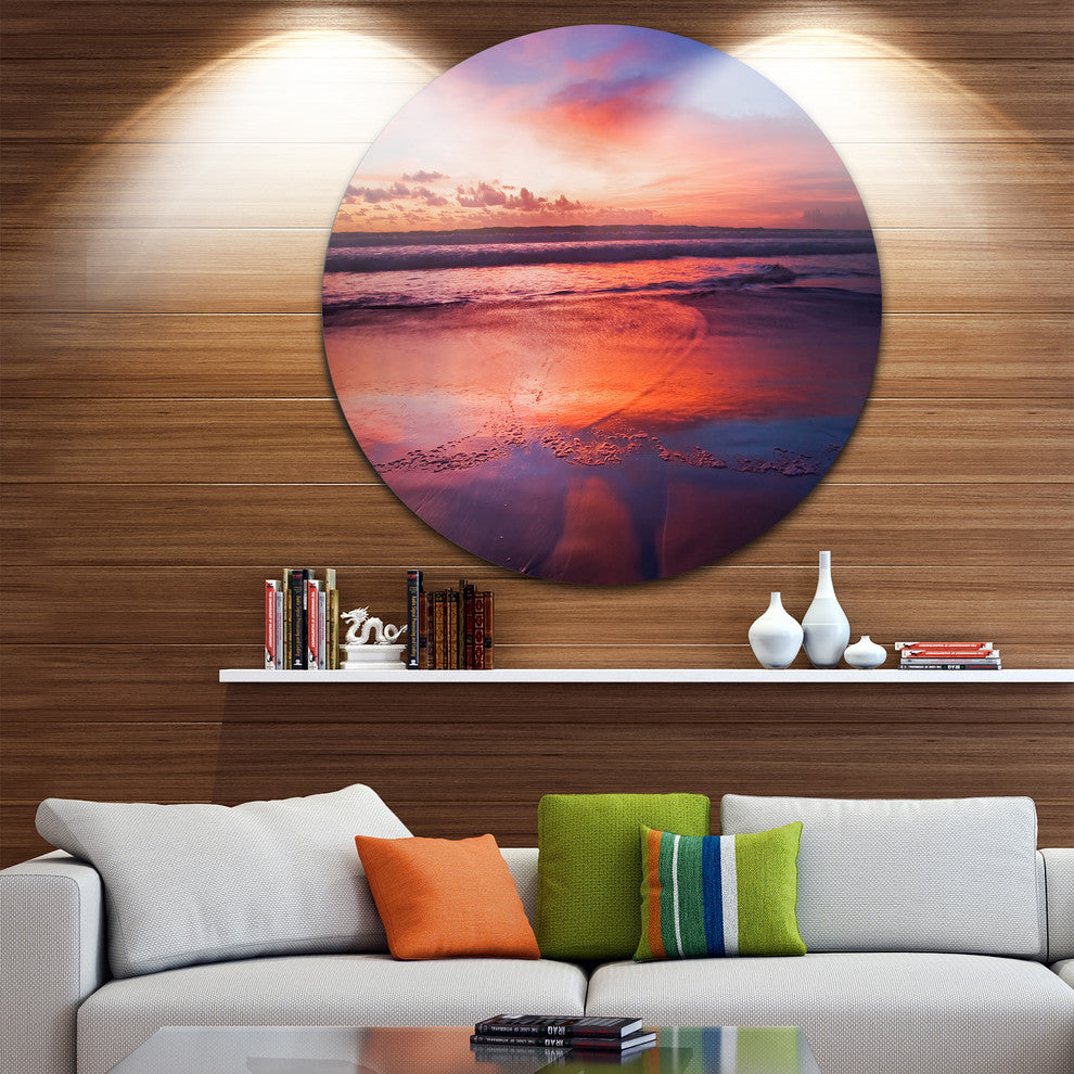 Colorful Tropical Beach With Clouds, Seashore Disc Metal Wall Art, 11"