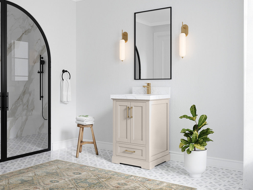 Boston 24" Single Sink Bath Vanity in Fine Grain 2" Viola Gold