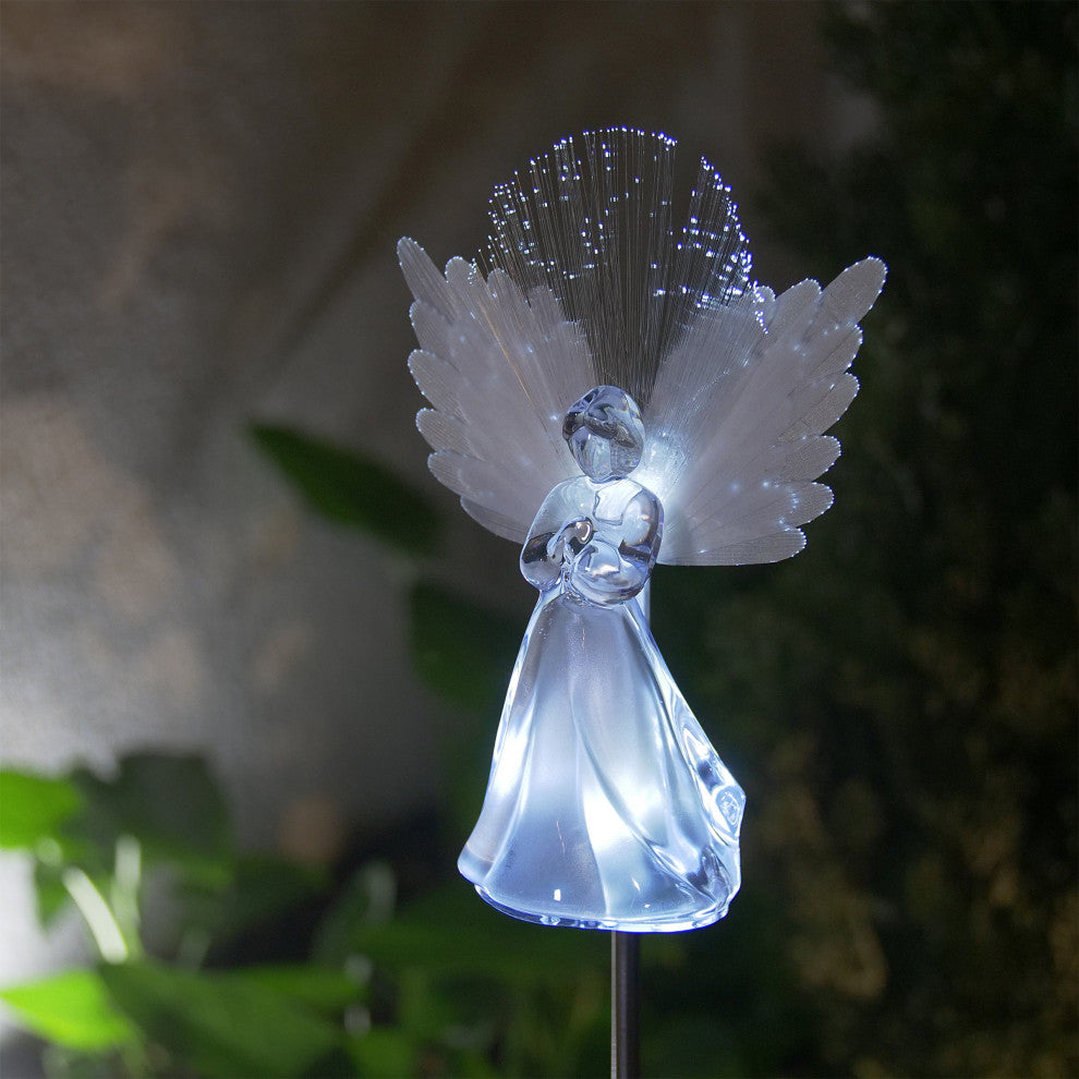 37"�H Outdoor Solar Angel Garden Stakes with Fiber Optic Wings and LED Lights
