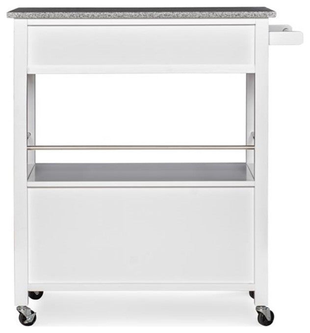 Pemberly Row Transitional Wood Kitchen Cart with Granite Top in White