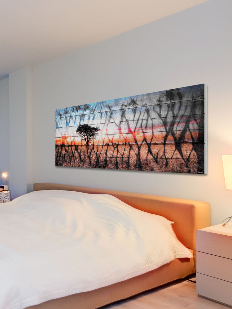 "African Landscape" Print on White Wood, 60"x20"