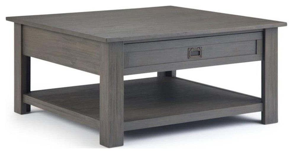Monroe Solid Acacia Wood 38" Wide Square Rustic Coffee Table In Farmhouse Grey
