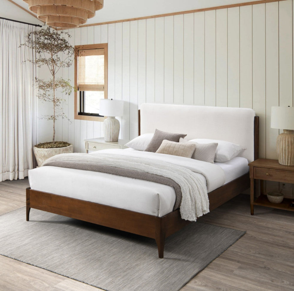 Safavieh Couture Solacina Wood Frame Bed, Ivory/Walnut, Queen