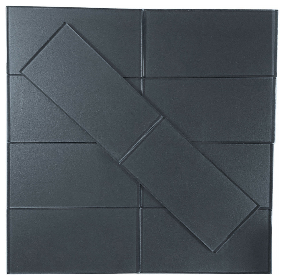 Metallics 3"x6" Glass Subway Tile,Gray, Piece