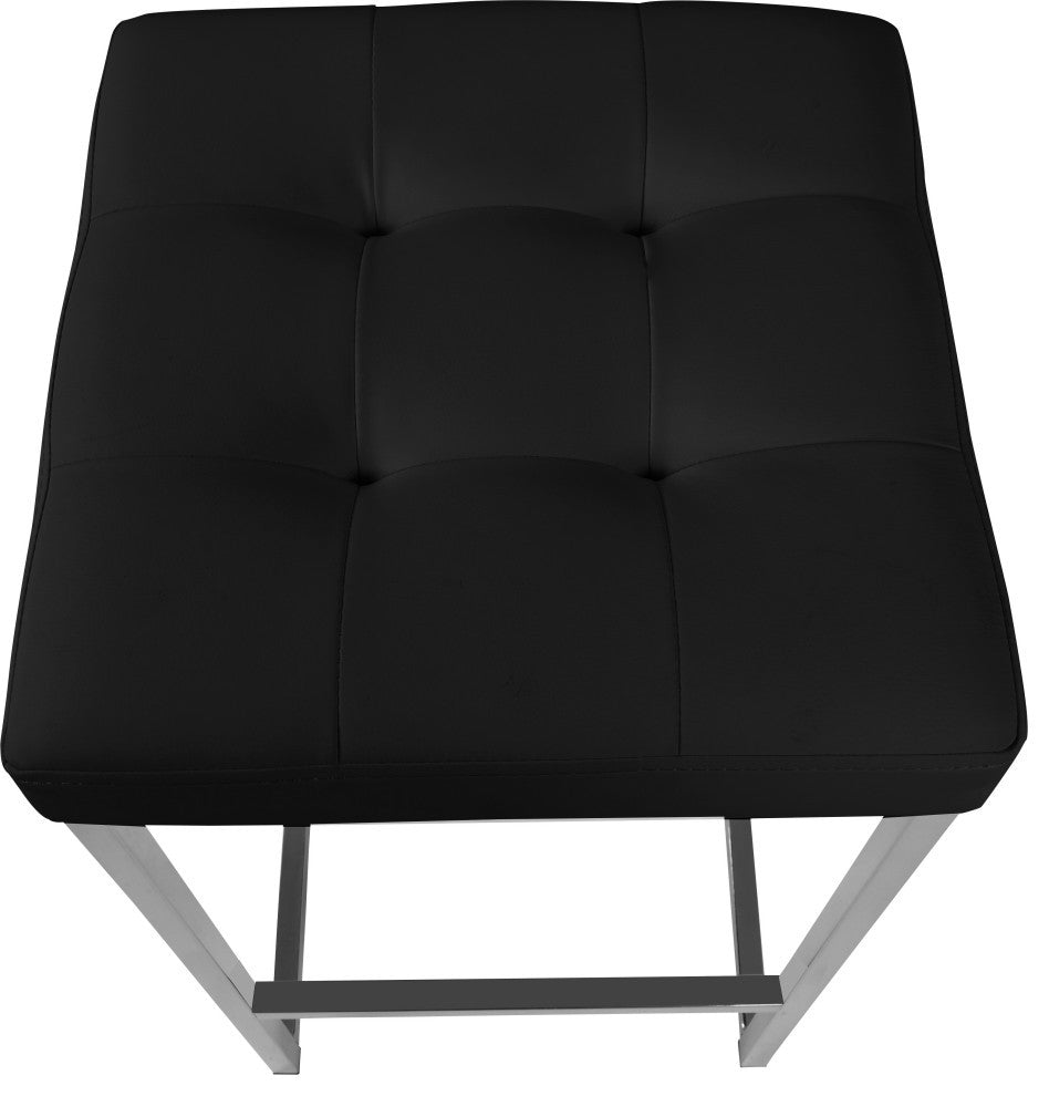 Nicola Counter Stool, Set of 2, Black, Vegan Leather, Chrome Base