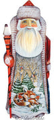 Artistic Wood Carved Santa Claus and Foxes Sculpture