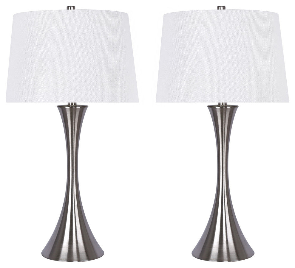 29" Brushed Nickel Table Lamp Hourglass Body, Set of 2