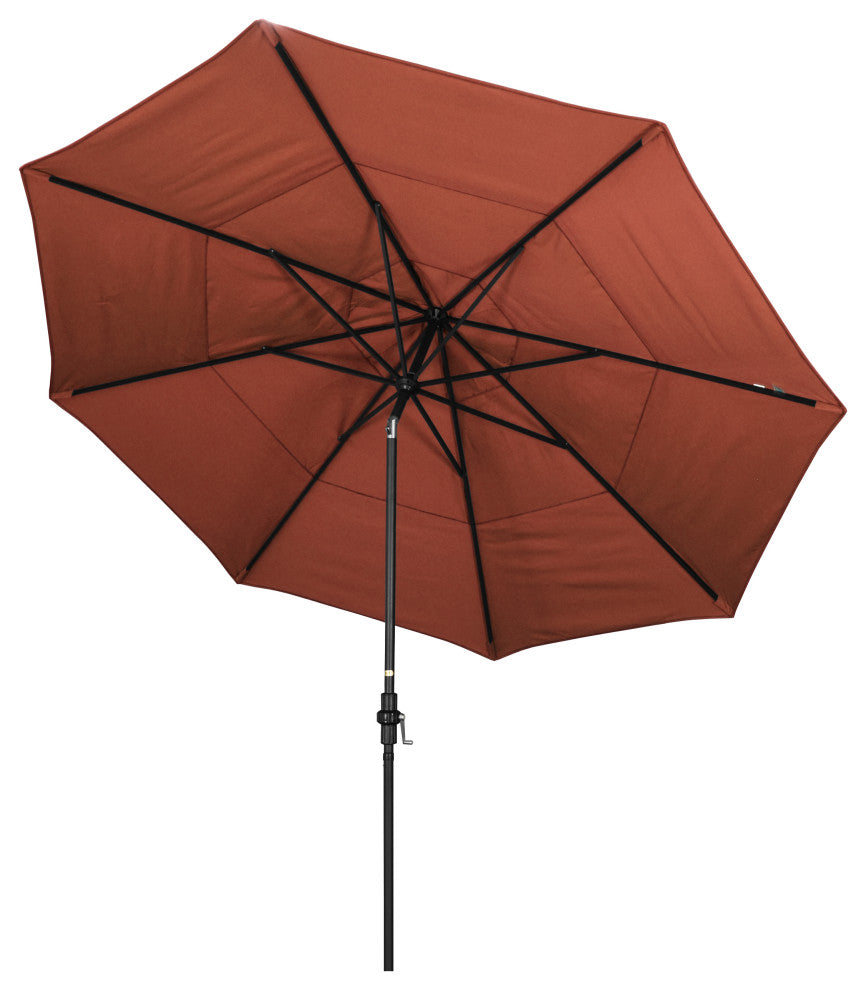 11' Stone Black Collar Tilt Crank Aluminum Umbrella, Sunbrella, Terracotta