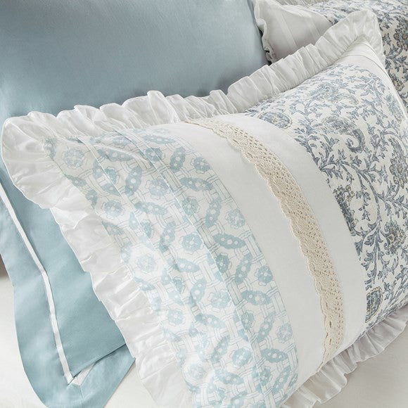 Madison Park Printed-Pieced 9-Piece Duvet Set With Pintuck, Aqua, Queen