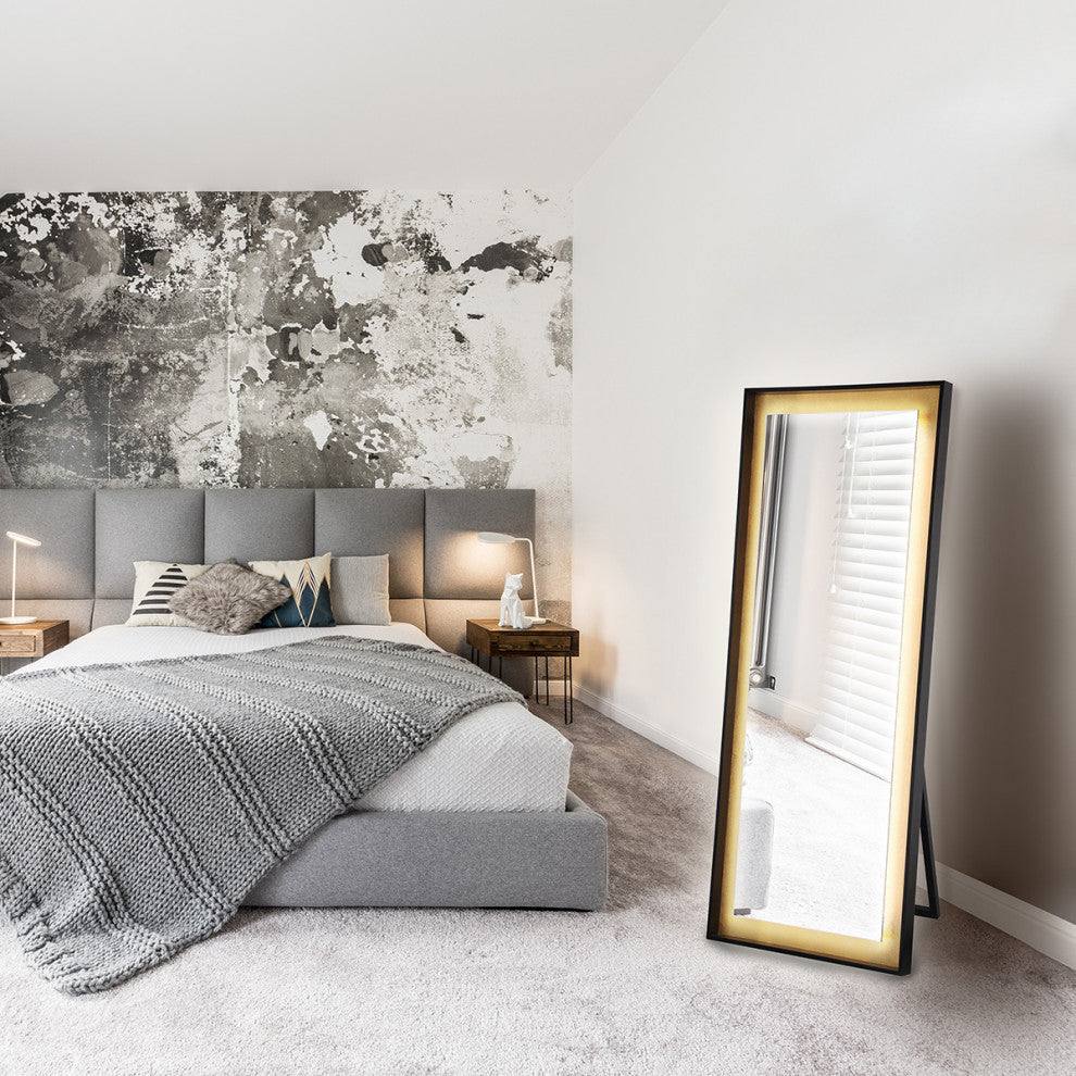 Gold Leaf Edge Lit LED Freestanding Mirror