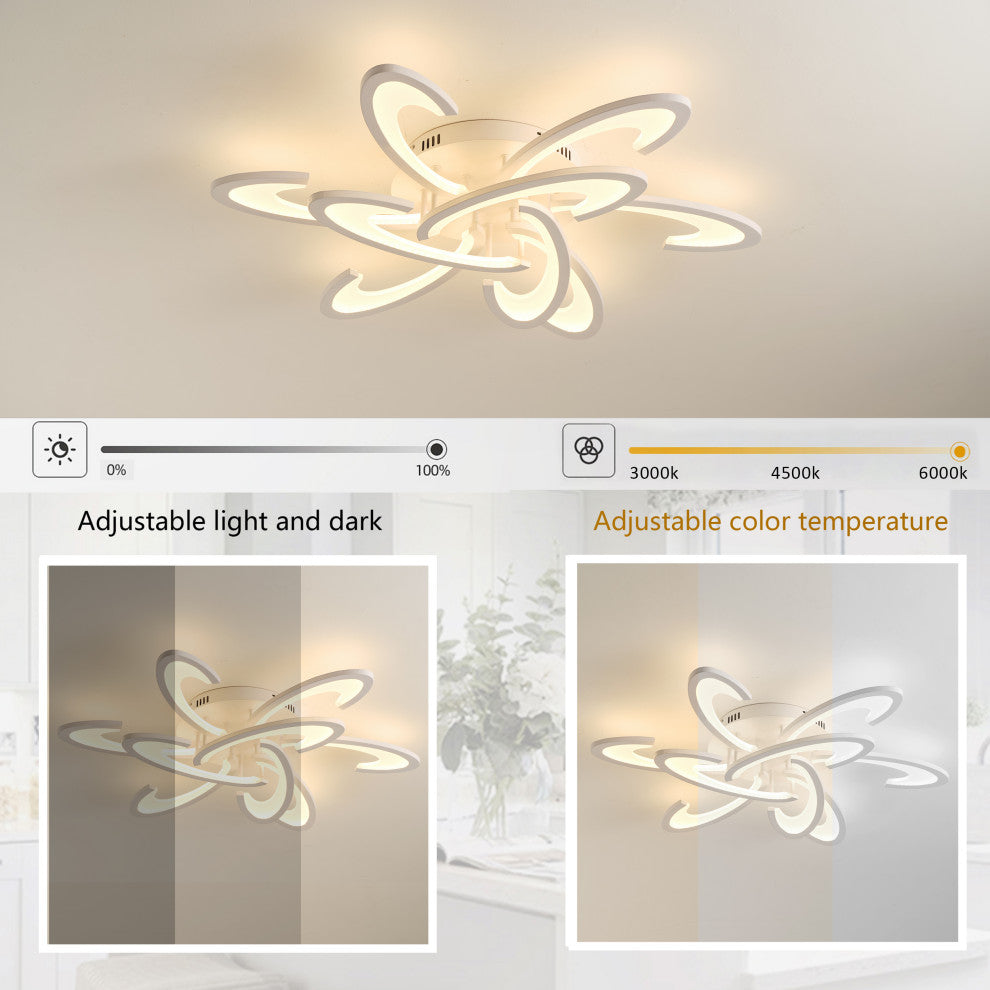 White 9-Light Petal Shaped LED Semi Flush Mount Ceiling Lighting