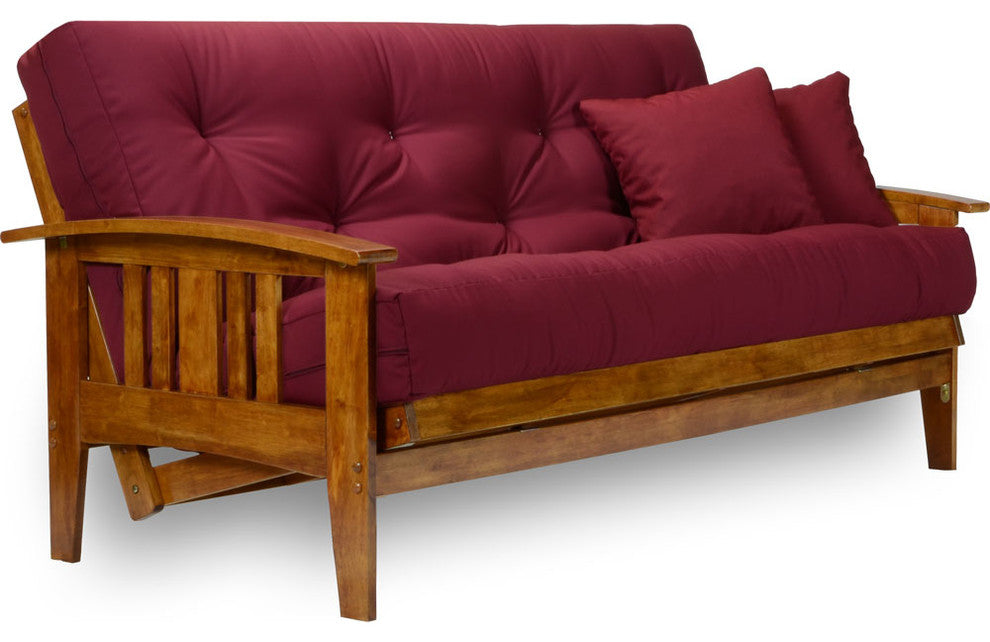 Westfield Wood Futon Set, Frame, 8" Mattress, Burgundy, Full