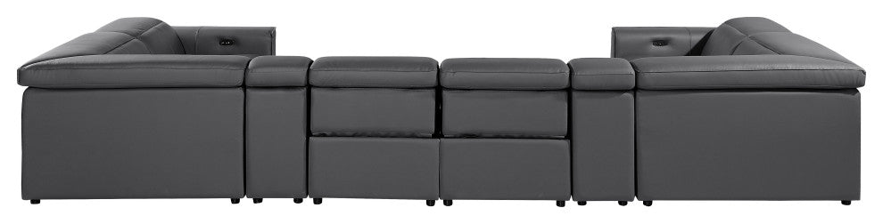 Niccolo Italian Leather 8-Piece U-Shaped 4 Power Reclining Sectional, Dark Gray.