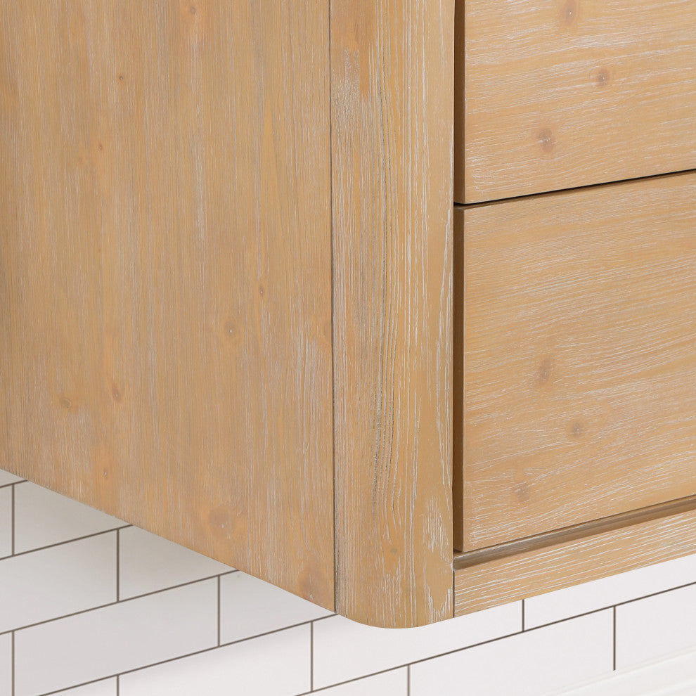 Cristo Floating Bath Vanity With Stone Top, Fir Wood Brown, 55in., No Mirror