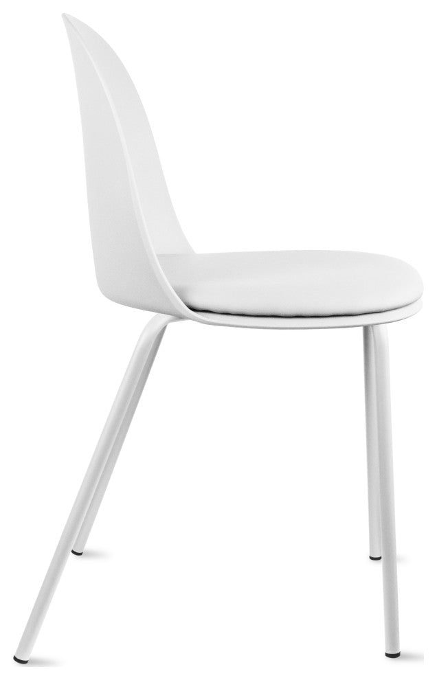 Set of 4 Stackable Dining Stacking Chairs With Padded Seat Faux Leather Metal, White