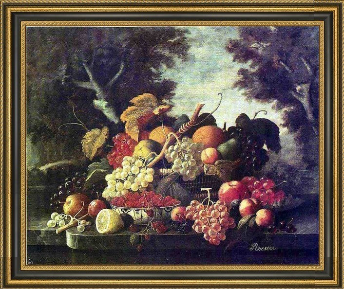 Severin Roesen the Abundance of Fruit Framed Premium Canvas Print, 20"x25"