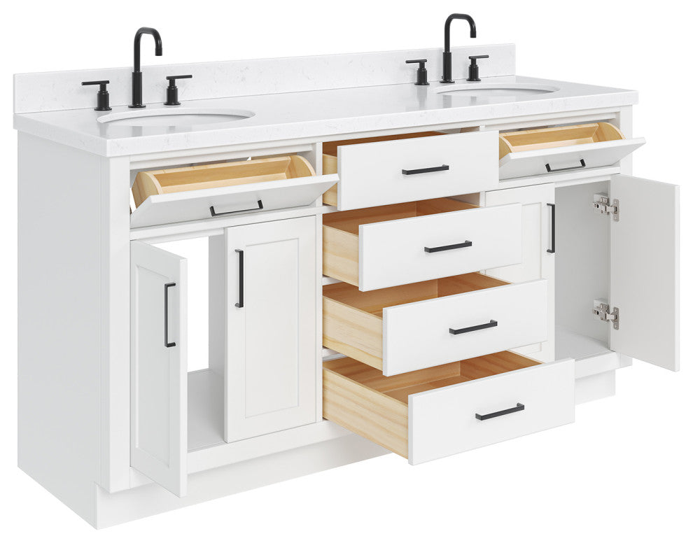 Ariel Hepburn 66"  Double Oval Sinks Vanity, Carrara Quartz