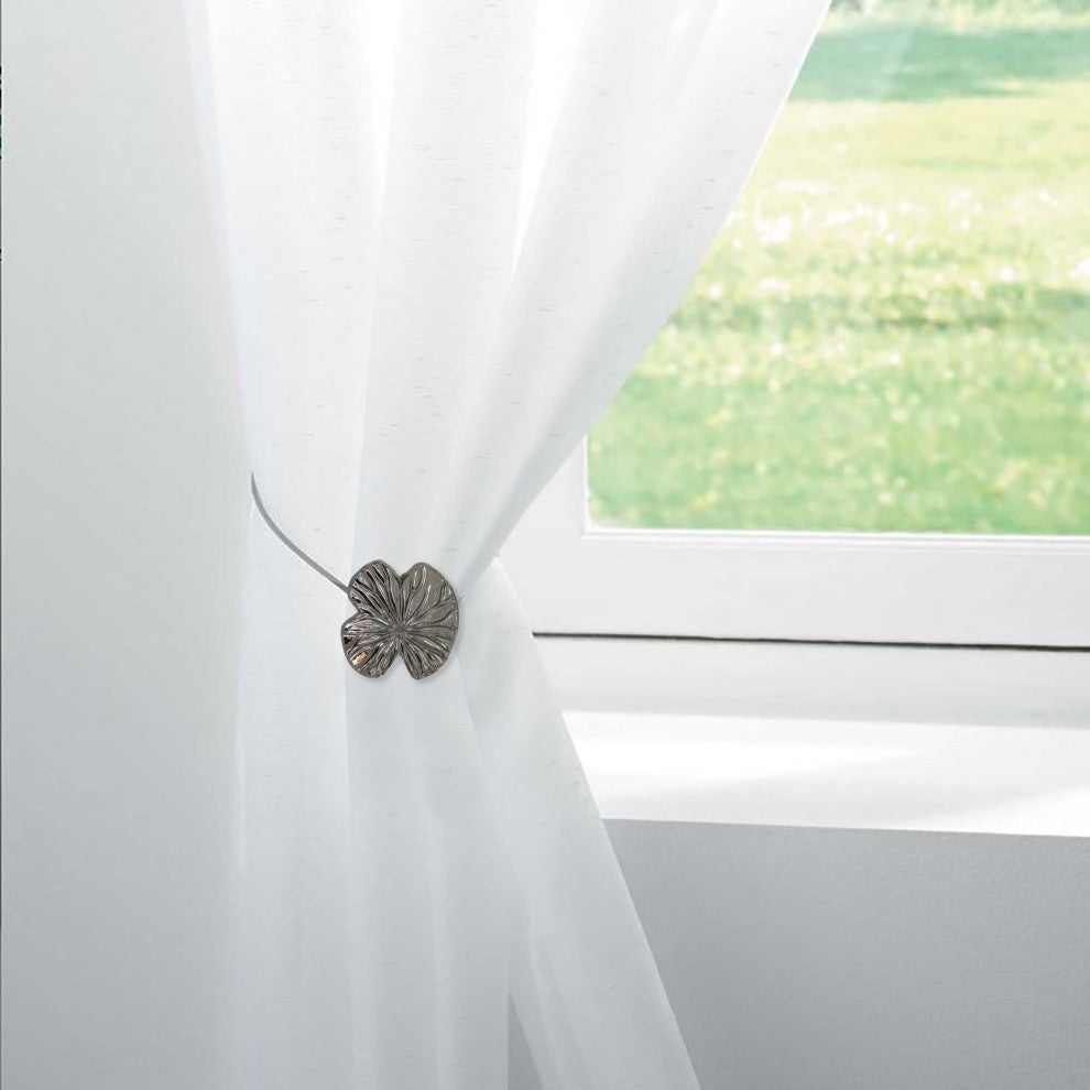 Magnetic Water Lily Curtain Tiebacks "“ Resin Floral Design, Graphite, Pack of 1