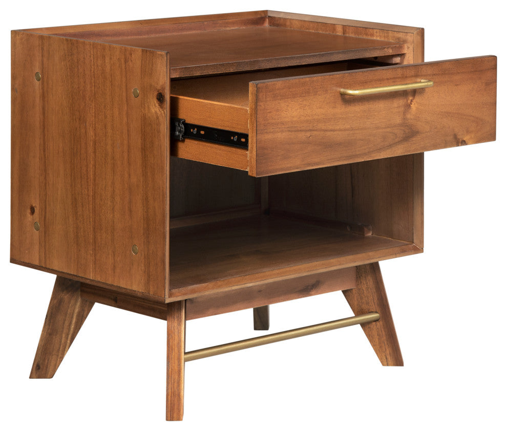Mid-Century Modern Night Stand, Walnut 1-Drawer
