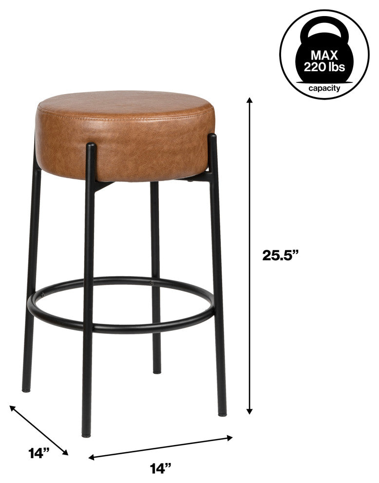 Paola Modern Minimalist Round Backless Metal Cushioned Bar Stool