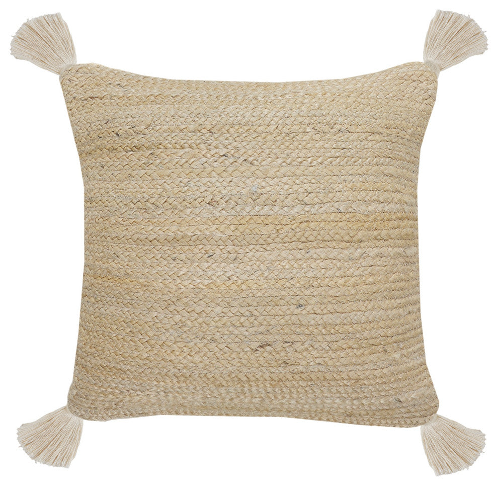 Natural Jute Throw Pillow with Tassels