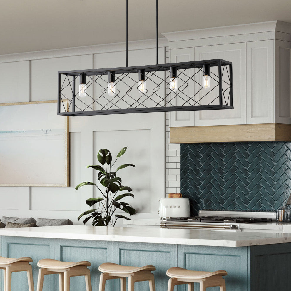 Black Rectangle 5-Light Kitchen Island Chandelier