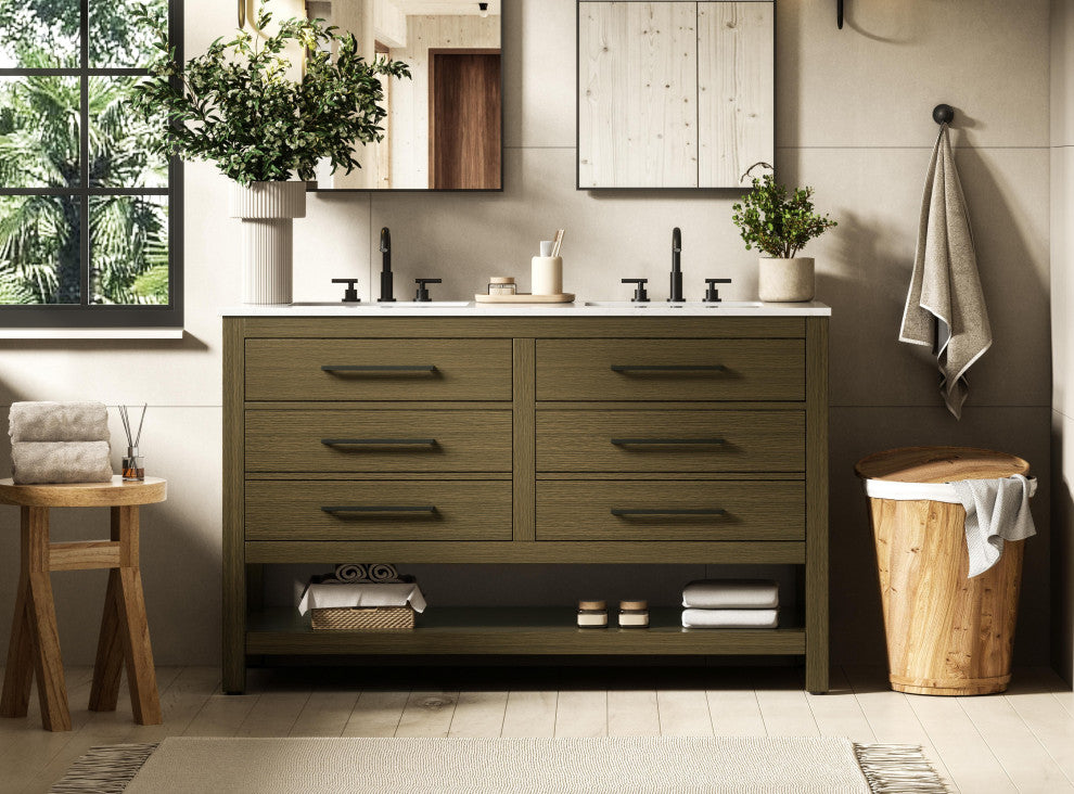 Home Living 54" Double Bathroom Vanity, Chestnut Brown