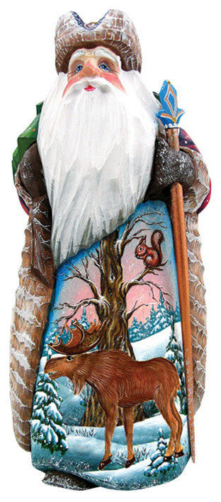 Artistic Wood Carved Santa Claus and Moose Merry Wonder Sculpture