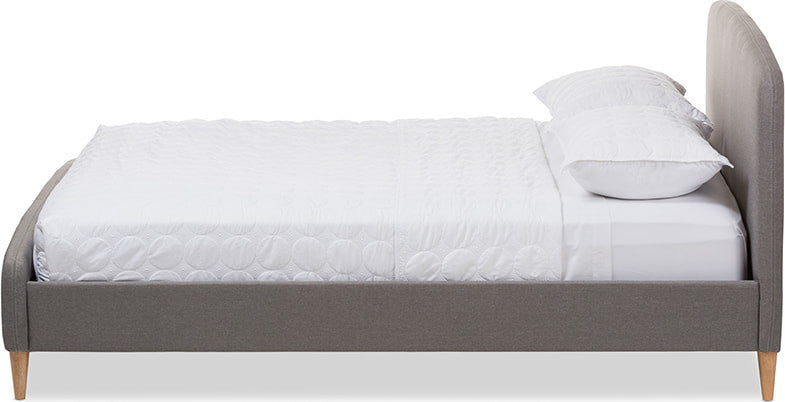 Mia Mid-Century Light Gray Fabric Upholstered King Size Platform Bed