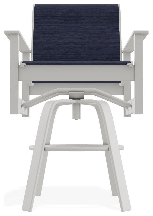 Leeward Sling Bar Height Outdoor Swivel Armchair, Collect Indigo/Snow