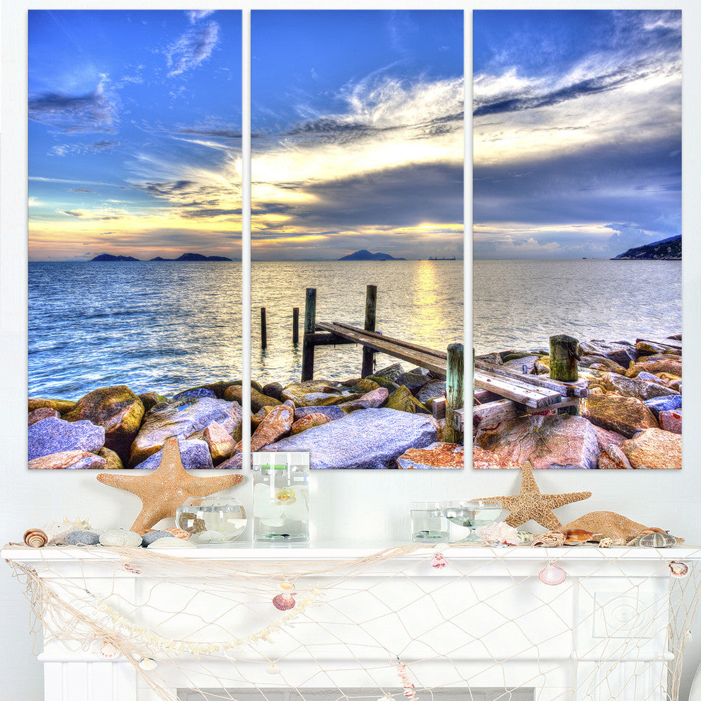 "Makeshift Wooden Pier into the Sea" Wall Art, 3 Panels, 36"x28"