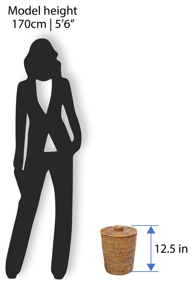 La Jolla Rattan Round Waste Basket With Plastic Insert and Lid, Honey-Brown