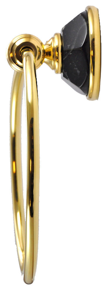 Towel Ring With Nero Marquina Marbel Accents, Polished Chrome