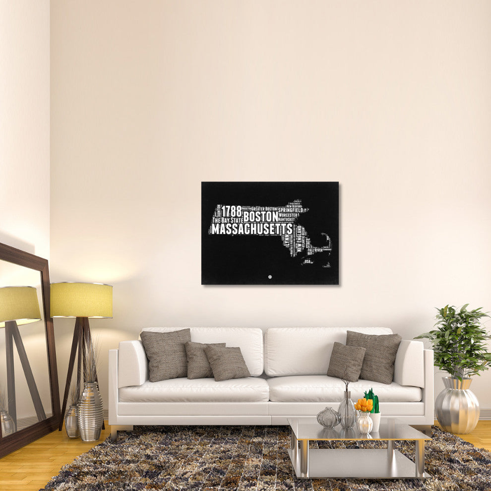 "Massachusetts Black and White Map" Fine Art Print