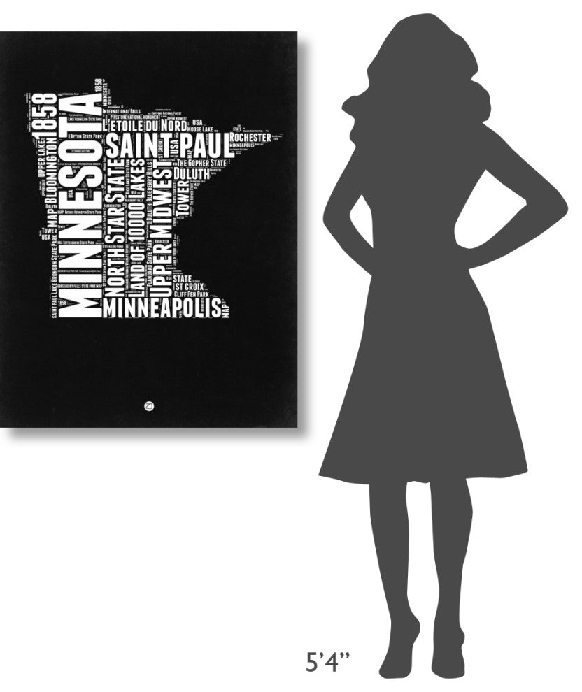 "Minnesota Black and White Map" Fine Art Print