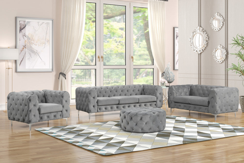 Julissa 4 Piece Velvet Living Room Set UFE, Gray