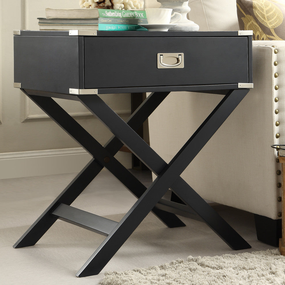 Alastair Wood Campaign Accent Table Nightstand, Black
