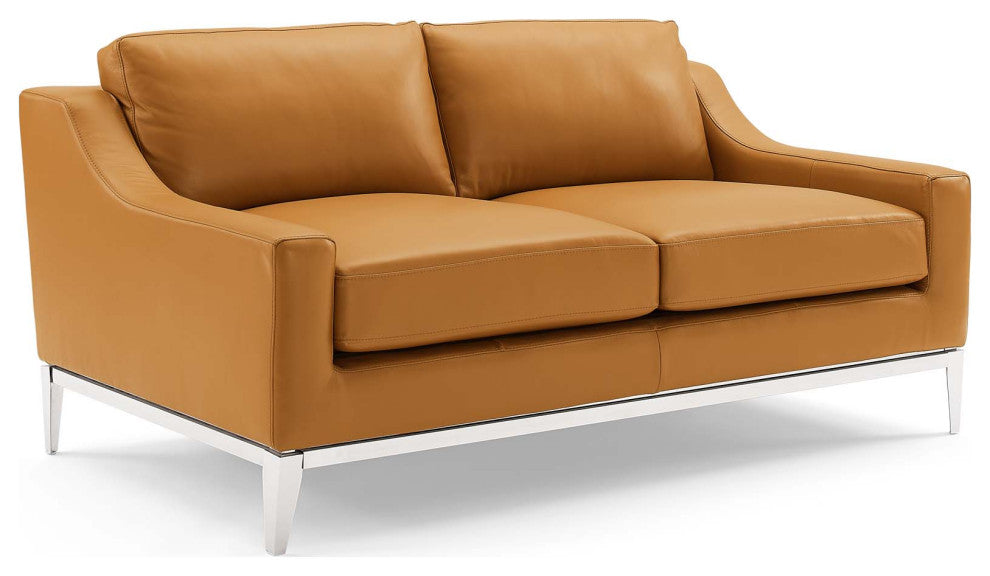 Harness 64" Stainless Steel Base Leather Loveseat Tan