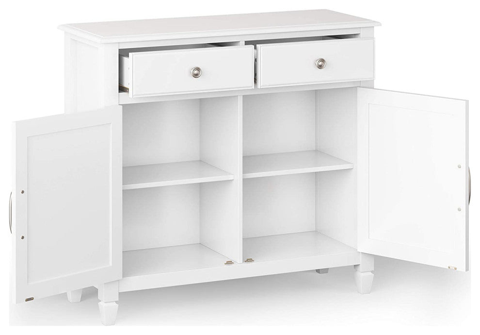 Traditional Storage Cabinet, 2 Drawers and 2 Doors With Inner Shelves, White