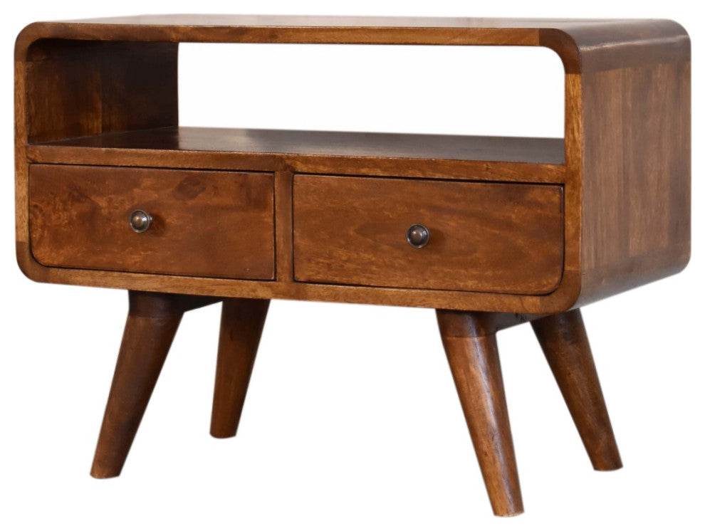 Mini Chestnut Curved Media Unit With 2 Drawers