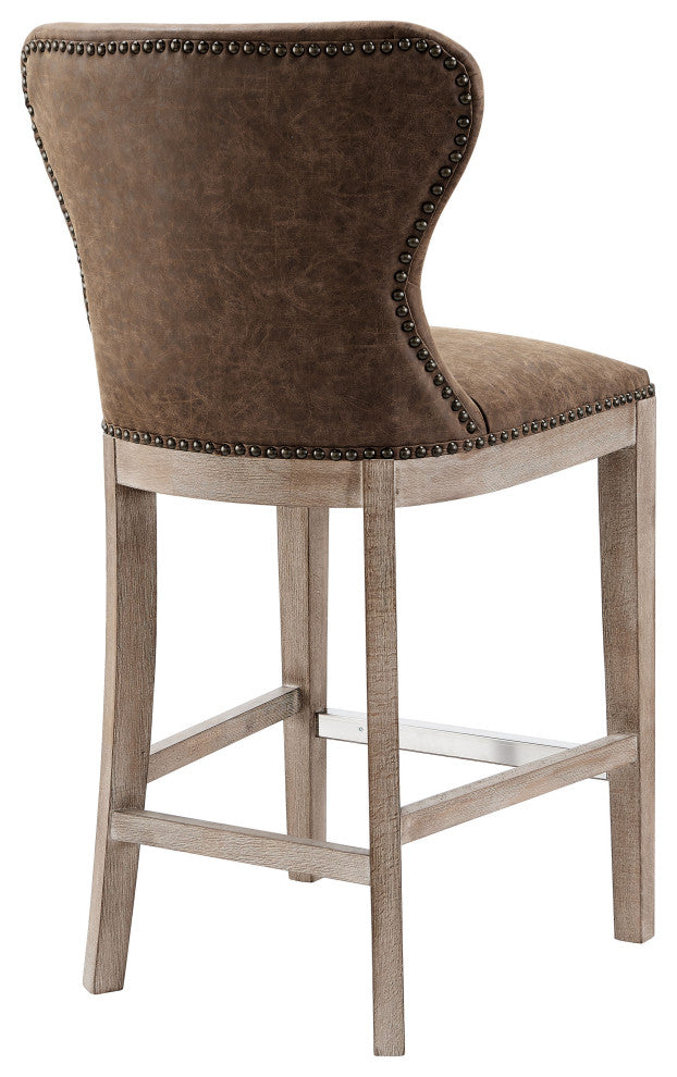 Dorsey Bar/ Counter Stool Drift Wood Legs, Nubuck Chocolate, Counter Stool, Faux Leather