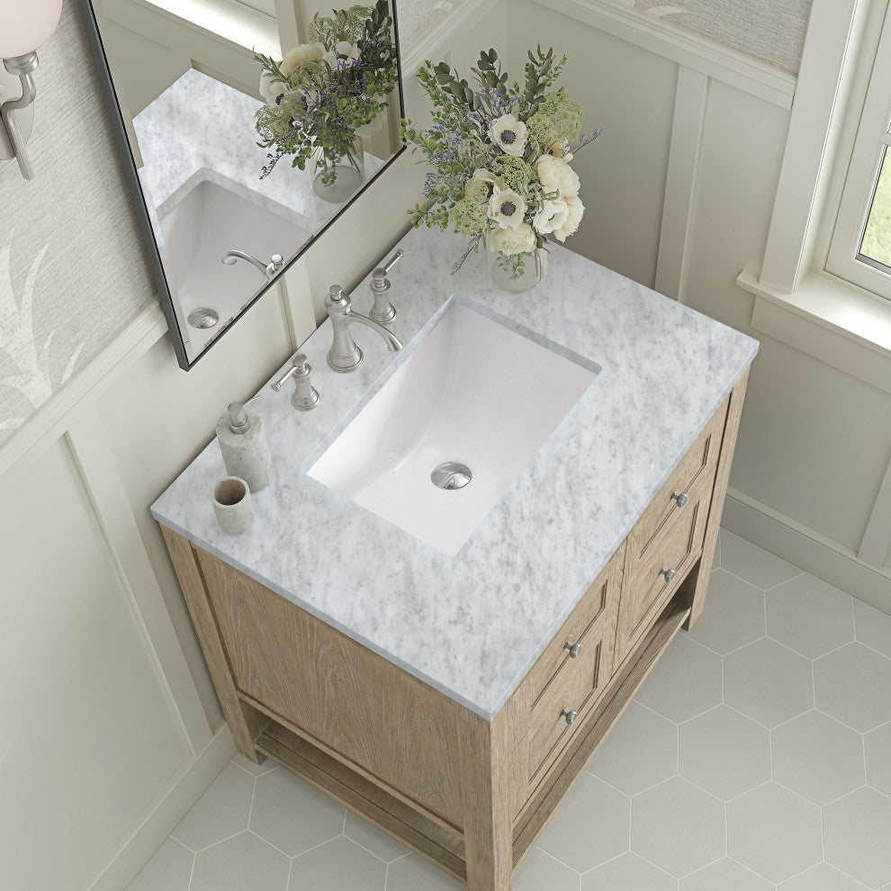 Breckenridge 30" Single Vanity, Oak, 3 CM Carrara White Marble Top