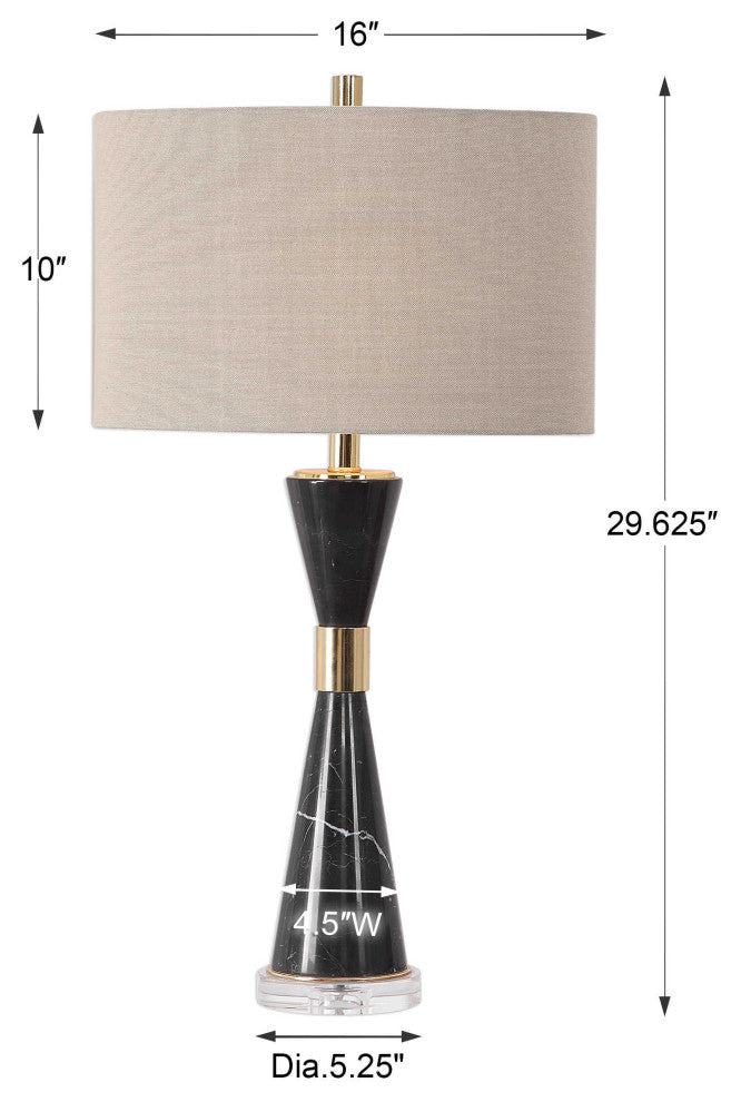 Elegant Black White Marble Table Lamp | Round Silver Tapered Tuxedo Hourglass