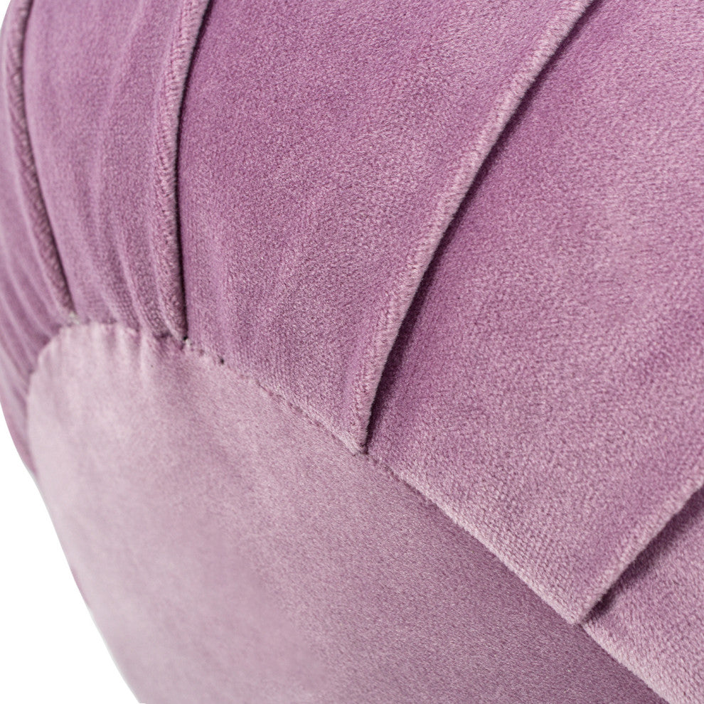 Pouffe 13" Velvet Round Pleated Accent Throw Pillow, Lavender